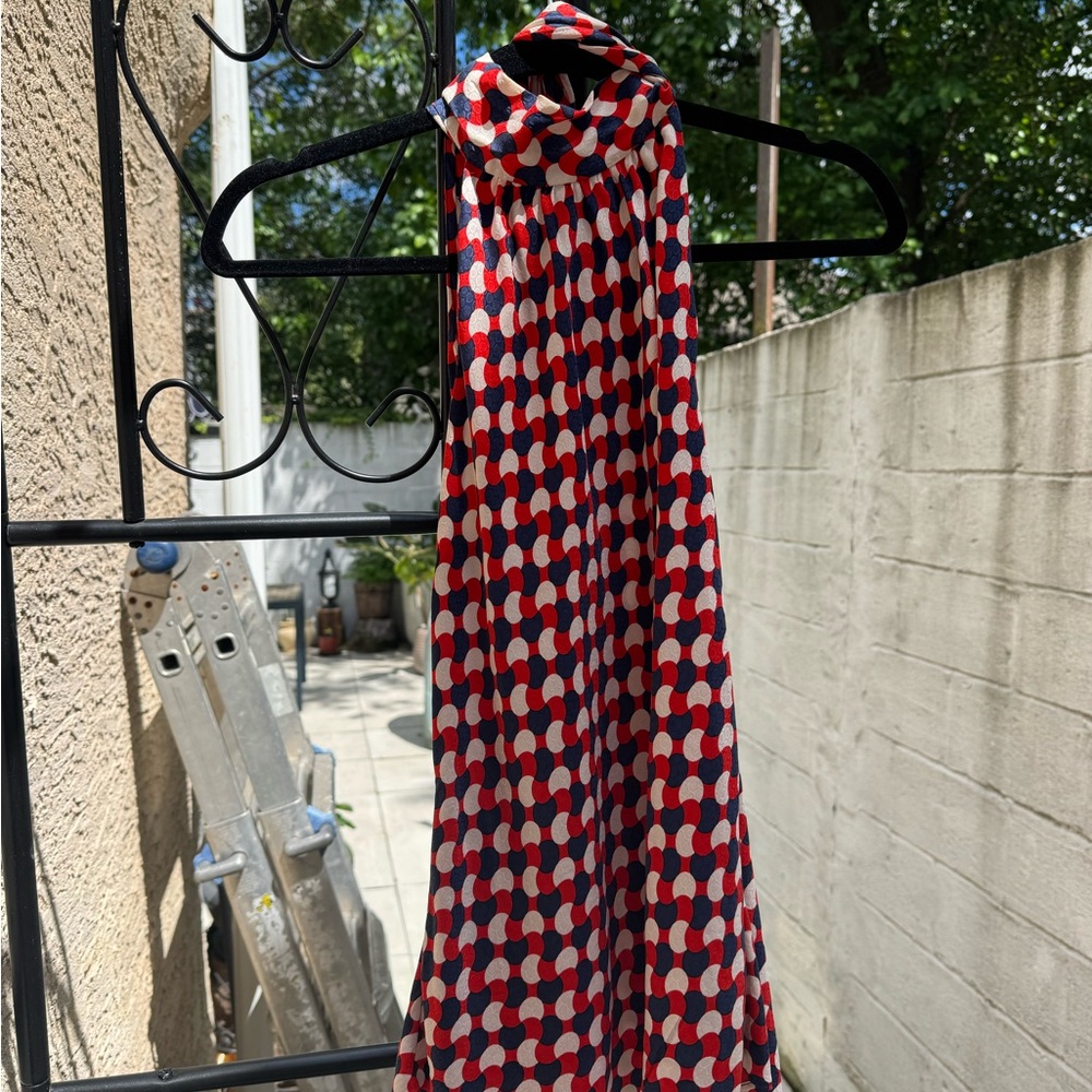 Milly Red and Blue Polka Dot Silk Blouse
